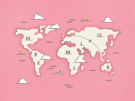 40 Creative Remakes of The World Map - Hongkiat Maps Illustration Design, World Map Design, Map Projects, The World Map, Preppy Stickers, Office Moving, Naive Illustration, Man Office, Cartoon World