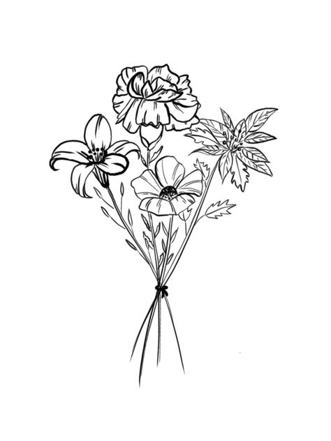 Flower Stem Tattoo, Stem Tattoo, Flower Bouquet Drawing, Stem Flowers, Flower Boquet, Long Stem Flowers, Flower Stem, Minimalist Flowers, Friend Tattoos