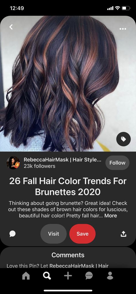 Auburn Peekaboo On Black Hair, Medium Brown Hair With Peekaboo Color, Dark Brown Hair With Copper Peekaboos, Black And Copper Hair Highlights, Bold Highlights For Dark Brown Hair, Dark Brown And Copper Hair, Dark Hair With Copper Highlights, Black Hair With Copper Highlights, 2023 Fall Hair Trends