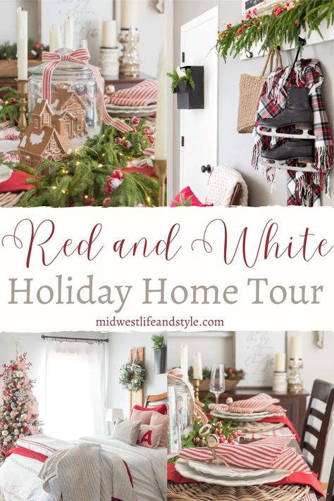 Red And White Farmhouse Christmas, Old World Christmas Decor, Old World Decor, Holiday House Tours, Christmas House Tour, Holiday Home Tour, Holiday Throw Pillow, Red White Christmas, Christmas Decor Inspiration