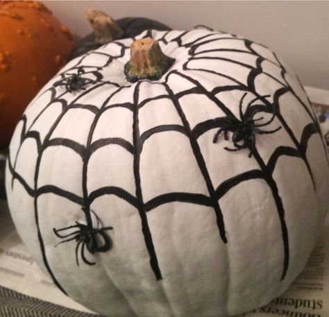 Painted Pumpkin - Spider Web Pumpkin Painting Ideas Spiderweb, Spider Web Painted Pumpkin, Painted Spider Pumpkin, Painted Pumpkins Spider, Spiderweb Pumpkin Painting, Spider Painted Pumpkin, Spider Web Pumpkin Painting, Pumpkin Painting Ideas White Pumpkins, Pumpkin Painting Spider