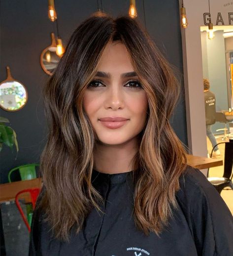 Bronde Money Piece for Thick Hair Medium Length Haircut Money Piece, Med Length Dark Brown Hair, Long Layers With Money Piece, Hair Extensions For Medium Length Hair, Long Money Piece Hair, Thick Hair Haircut Medium, Medium Textured Haircut, 2025 Hair Trends For Women, Lob Hair