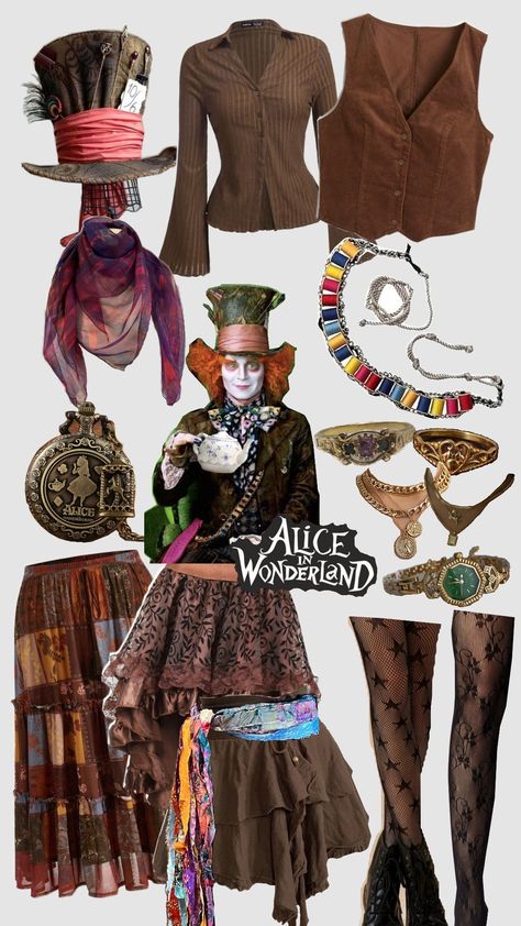 Mad Hatter Clothes Inspired Outfits, Mad Hatter Costume Diy Women, Mad Hatter Outfit Ideas For Women, Mad Hatter Skirt, Cute Mad Hatter Costume, Diy Mad Hatter Costume For Women, Mad Hatter Costume Female Diy, Mad Hatter Disneybound, Mad Hatter Outfit Ideas