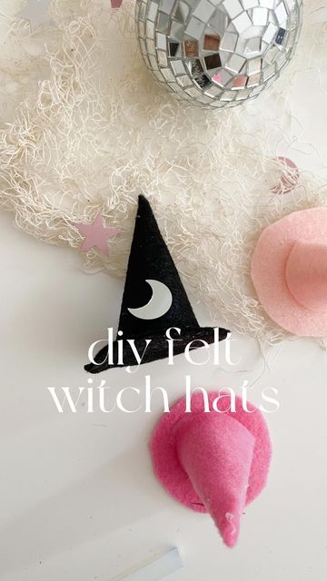 Mini Felt Witch Hat Diy, Diy Mini Witch Hat, Felt Witch Hat Diy, Diy Witch Hat Decoration, Diy Felt Witch Hat, Creepy Crafts, Felt Witch, Felt Witch Hat, Witch Painting