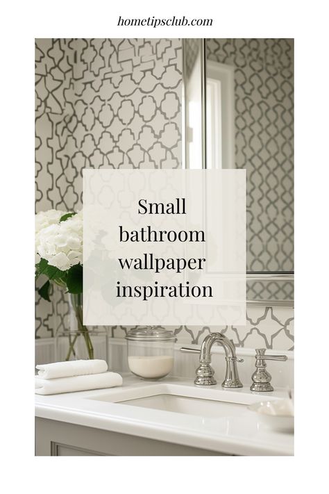 Small bathroom wallpaper inspiration Guest Toilet Wallpaper Small Spaces, Wallpaper Accent Wall Bathroom Farmhouse, Bathroom Wallpaper For Small Bathroom, Behind Toilet Accent Wall Wallpaper, Guest Bathrooms With Wallpaper, 1/2 Bath Wallpaper Accent Wall, Hall Bath Wallpaper Ideas, Powder Room Ideas Small Wallpaper, Shower Room Wallpaper