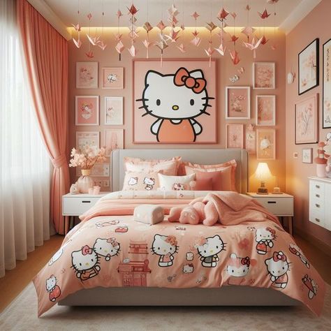 Cat Decor Bedroom, Beach Hut Decor, Kitty Room, Hello Kitty Room Decor, Hello Kitty Bedroom, Hello Kitty Bed, Hello Kitty Rooms, College Dorm Room Decor, Hello Kitty Art