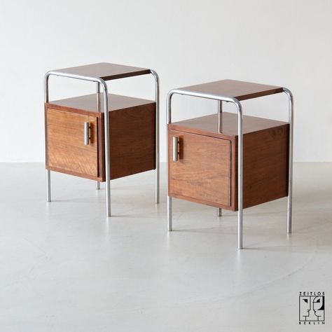 Pair of Bauhaus bedside tables - Image 1 Bauhaus Interior Design, 50s Interior, Bauhaus Interior, Bauhaus Furniture, Vintage Furniture Design, Classic Furniture Design, Bauhaus Design, Steel Furniture, Bedside Tables