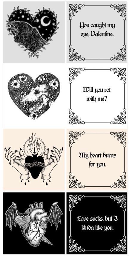 Spooky Romantic Quotes, Valentines Day Art References, Goth Love Art, Will U Be My Valentine Ideas, Saint Valentine Ideas, Spooky Valentines Wallpaper, Valentine’s Day Drawing Ideas, Diy Valentine’s Day Gifts, St Valentines Day Aesthetic