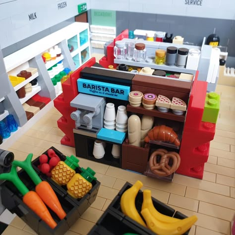 Lego Supermarket Ideas, Lego Store Ideas, Lego Supermarket, Lego Bag, Easy Lego Creations, Lego Winter, Lego Furniture, Big Lego, Micro Lego