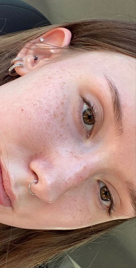 Small Freckles On Nose, Septum Hoop And Nose Hoop, Septum Piercing Before And After, Closed Septum Piercing, Dainty Gold Septum Ring, Septum Piercing On Different Noses, Gold Hoop Septum Piercing, Septum Piercing Small Cute, Septum Piercing On Big Nose