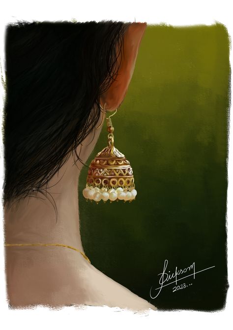 Traditional Indian Wear | Jewellery | Digital art | Photoshop CC | Pen Tablet✍️ Jhumka Painting On Canvas, Jimikki Kammal, Digital Art Photoshop, Igcse Art, Pen Tablet, Photoshop Cc, Gcse Art, Actor Photo, Christmas Paintings