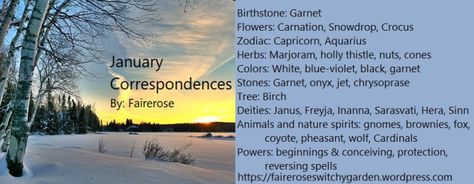 January Correspondences January Magick, January Full Moon, January Colors, Witchy Garden, Moon Names, Color Of The Week, Everything Is Blue, Magick Spells, Nature Spirits