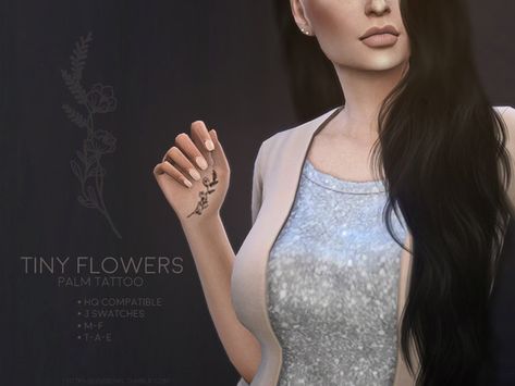 sugar owl's Tiny Flowers palm tattoo Sims 4 Tattoos, Palm Tattoos, The Sims 4 Skin, Tiny Flowers, Small Tattoos, Tattoos For Guys, Sims 4, Tattoos For Women, Sleeveless Formal Dress