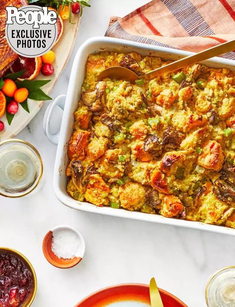 LaMara Davidson's Cornbread & Brioche Stuffing with Mushrooms Recipe Brioche Stuffing, Stuffing With Mushrooms, Bacon Jam Recipe, Cornbread Cake, Meals For Family, Best Thanksgiving Side Dishes, Thanksgiving Dinner Ideas, Savory Sides, Christmas Meal