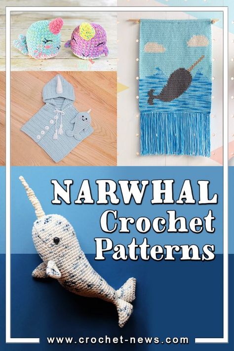 Crochet Narwhal, Crochet Ocean Animals, Nautical Crochet, Cute Narwhal, Crochet Hairband, Kids Cartoons, Cute Critters, Crochet Applique Patterns Free, Macrame Wall Hanging Patterns