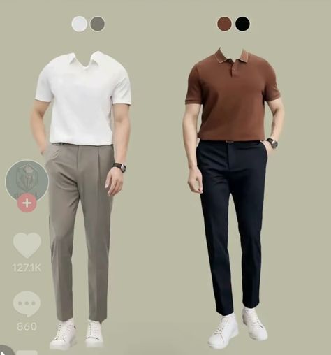 Polo Tshirt Ootd, Tshirt Pants Outfit Man, Tshirt Outfit Ideas For Men, Casual Office Attire For Men, White Polo Shirt Outfit Men Casual, Polo Office Outfit, Formal Dress For Men Office Outfits, Polo T Shirts For Men Outfit, Semi Formal Outfits Men