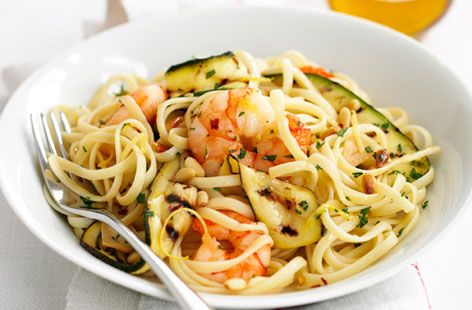 A simple Prawn and courgette linguine recipe for you to cook a great meal for family or friends. Buy the ingredients for our Prawn and courgette linguine recipe from Tesco today. Zucchini Linguine, Tagliatelle Recipe, Grilled Courgette, Courgette Pasta, Prawn Pasta, Shrimp Zucchini, Fodmap Foods, Recipe Shrimp, Linguine Recipes