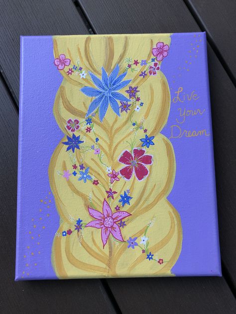 Disney Princess Paintings Easy, Rapunzel Doodle, Art Aesthetic Easy, Canvas Art Aesthetic Simple, Easy Canvas Art Aesthetic, Painting Canvas Easy, Canvas Art Aesthetic, Painting Ideas Flowers, Canvas Flower Painting