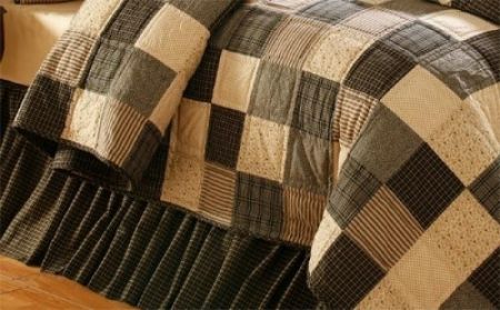 Victorian Heart Kettle Grove King Size Bed Skirt, Tea Dyed Fabric, King Bedskirt, Country Bedding, Mountain Quilts, Black And Khaki, Quilted Skirt, Vhc Brands, Tan Plaid