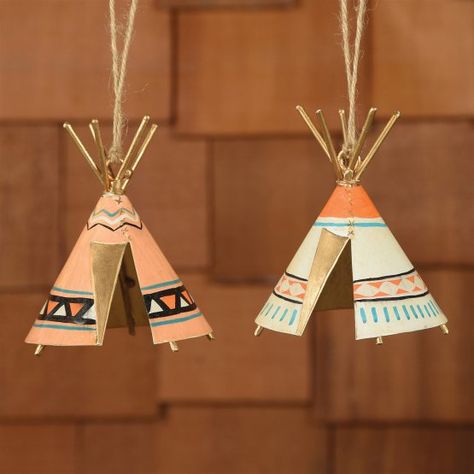 2 Piece Painted Metal Patterned Teepee Set Southwestern Christmas Ornaments, Teepee Pattern, Diy Teepee, Native American Decor, Native American Crafts, Native American Design, Nativity Crafts, Painted Metal, Metal Ornament