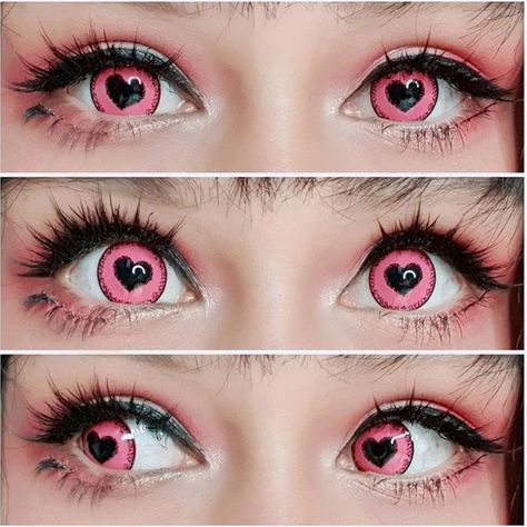 Heart Pupil Contacts, Pretty Eye Contacts, Cosplay Eye Contacts, Cupidcore Outfits, Pink Eye Contacts, Anime Eye Contacts, Heart Contacts, Pink Eyes Aesthetic, Cosplay Eyes