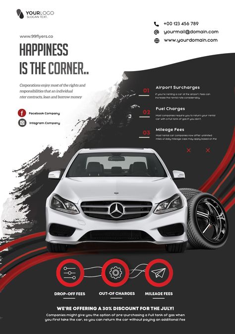 Car Poster Advertising, Car Service Design, Car Flyer Design, Flyer Car, Car Banner, Car Advertising Design, Rent Car, Free Psd Flyer Templates, Poster Template Free