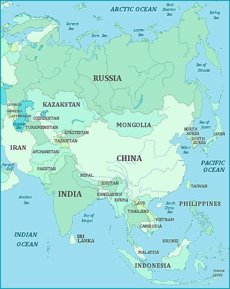 Asia World Map, Map Of Asia Countries, Asia Map Geography, Asia Continent Map, North America Continent, Continent Map, America Continent, Map Of Asia, World Map With Countries