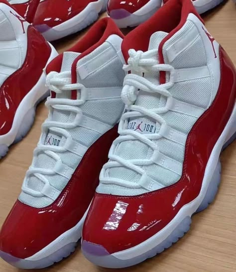 Air Jordan 11 Cherry, Jordans 11, Jordan 11 Cherry, Jordan 11s, Red Jordans, Trendy Shoes Sneakers, Nike Shoes Girls, Jordan Shoes Girls, Pretty Shoes Sneakers