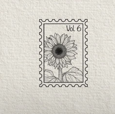 Aesthetic Sunflower Tattoo, Sunflower Postage Stamp Tattoo, Sunflower Stamp Tattoo, Black Eyed Susan Tattoo, Simple Sunflower Tattoo, Post Stamp Tattoo, Sunflower Stamp, Arm Tattoo Ideas, Finding My Way