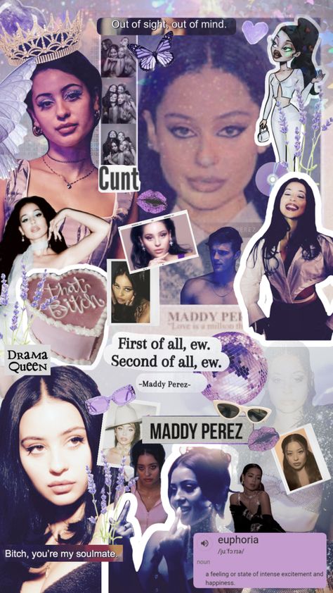 #maddyperez #euphoria #alexademie #maddy #purple #aesthetic Euphoria Wallpaper Aesthetic Iphone, Euphoria Collage Wallpaper, Maddy Perez Collage, Maddy+ Core + Aesthetics, Maddy Perez Wallpaper Iphone, Maddy Wallpaper Aesthetic, Maddy Perez Room Aesthetic, Maddie Perez Wallpaper, Maddie Euphoria Wallpaper