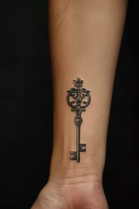 Unique Antique Tattoo Ideas with Historical Charm Victorian Tattoo Vintage, Antique Tattoos, Victorian Tattoos, Vintage Key Tattoos, Antique Tattoo Ideas, Victorian Style Tattoos, Skeleton Key Tattoo, Historical Tattoos, Place Tattoo