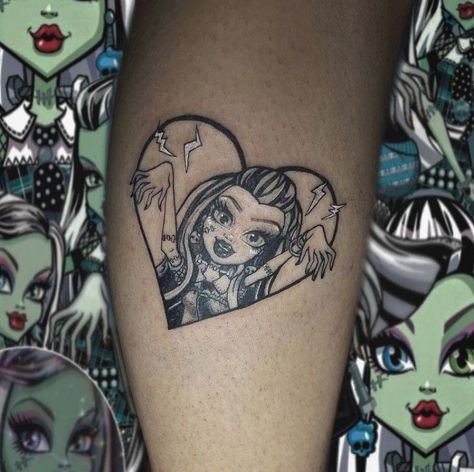 Frankie Stein Tattoo, Draculaura Tattoo, Monster High Tattoo Ideas, Frankie Tattoo, Monster High Tattoo, Cool Nature Tattoos, High Tattoo, Nature Tattoo Ideas, Barbie Tattoo