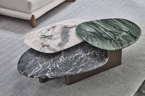 Coffee table with Bronzoro matt lacquered closed pore wooden base and three marble tops of different sizes. It is possible to have the tops in different finishes or in a single one. Middle Table Living Room, Grey Marble Coffee Table, Green Marble Coffee Table, Marble Center Table, Marble Cocktail Table, Round Center Table, 3 Coffee Tables, Middle Table, Marble Tables