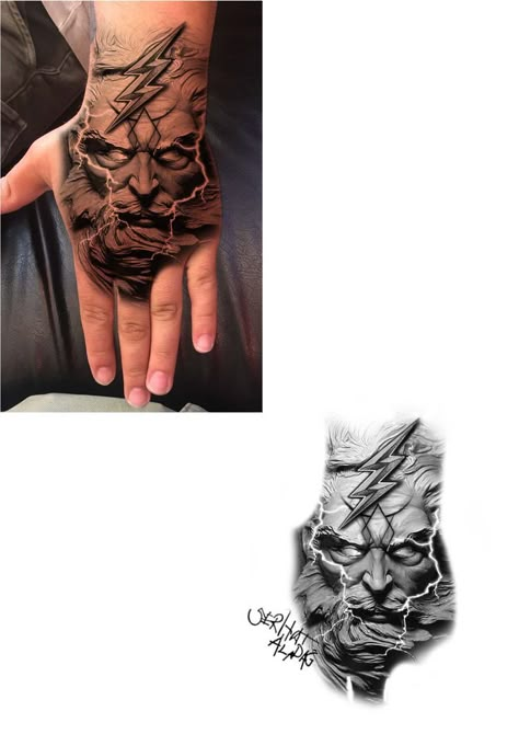 Zeus Tattoo Design, Design On Hand, Tattoos Masculinas, Koi Tattoo Sleeve, Roman Tattoo, Gladiator Tattoo, Zeus Tattoo, Sleeve Tattoos For Guys, Hand And Finger Tattoos