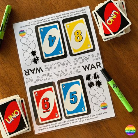 Games For Grade 1, Place Value Game, Math Night, Math Lab, Maths Games, Uno Cards, Math Place Value, Free Printable Games, Math Games For Kids