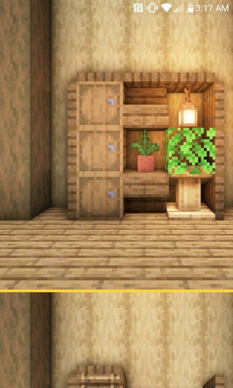 Minecraft Crafting Room Ideas, Minecraft Fishing House Interior, Minecraft Lamp Ideas Inside, Minecraft Seating, Mc Decor Ideas, Crafting Area Minecraft, Minecraft Wine Cellar, Inside Minecraft Houses Ideas, Minecraft Couch