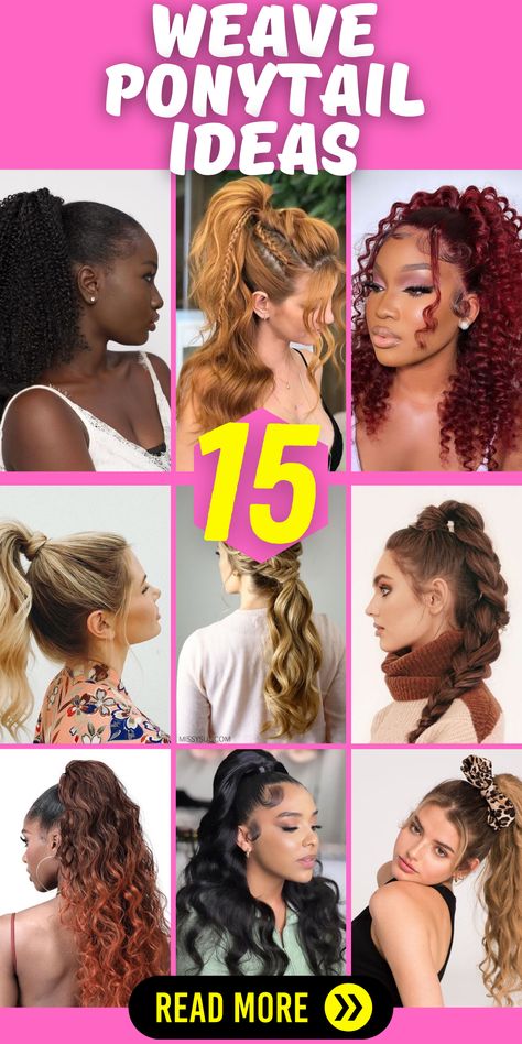 Weave Ponytail: A Chic and Trendy Hairstyle for Black Women! Black women can rock the weave ponytail with confidence and style. Enhance your natural beauty with this versatile and elegant hairstyle. Whether you prefer a sleek and straight ponytail or a curly and voluminous one, the weave ponytail offers endless possibilities. Experiment with different hairstyles like braided ponytails or ponytails with bangs to showcase your unique personality. Ponytails For Weddings, Birthday Hair Ponytail, Ponytail Weave Hairstyles, African American Ponytail Hairstyles, Low Messy Ponytail, Pony Tailed Hairstyle Black Women, Ponytail Updo Wedding, Ponytail Styles For Black Women, High Ponytail Hairstyles For Black Women