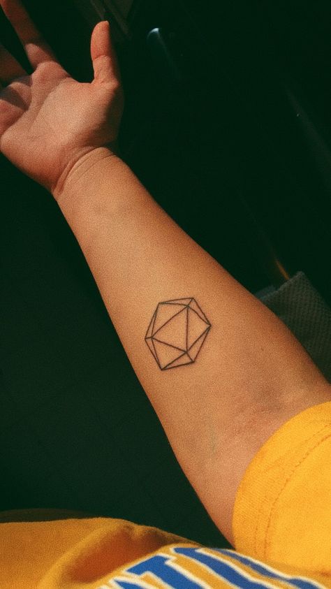 Odesza Tattoo Ideas, Small Symmetrical Tattoo, As Above So Below Tattoo Minimalist, Matching D20 Tattoos, Mormon Tattoo, Odesza Tattoo, Polyhedral Dice Tattoo, Edm Tattoo Ideas, D&d Dice Tattoo