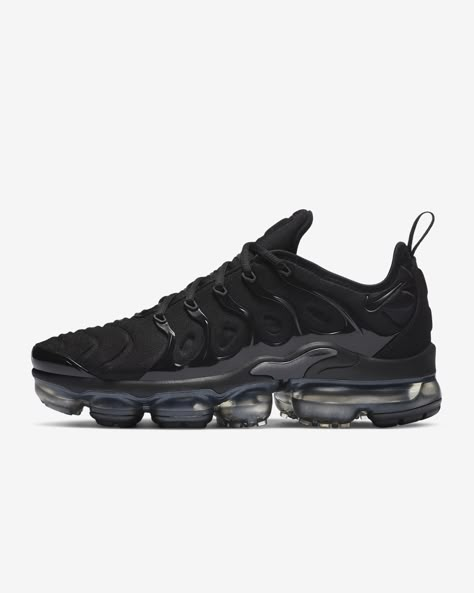 The Nike Air VaporMax Plus looks to the past and propels you into the future. Made with at least 20% recycled material by weight, it keeps the future in mind while including design elements from the '98 Air Max Plus. Revolutionary VaporMax Air technology provides comfort and a modern look, while the floating cage, heel logo and iconic whale tail midfoot shank add heritage style. A sleek all-black upper and black rubber pods on the outsole show off your dark side. Shown: Black/Anthracite/Black Style: DH1063-001 Nike Vapormax Women, Dylan Walker, Vapormax Plus Black, Black Nike Air Max, Vapour Max Nike, Air Vapormax Plus, Nike Air Vapormax Plus, Shoe Nike, Whale Tail