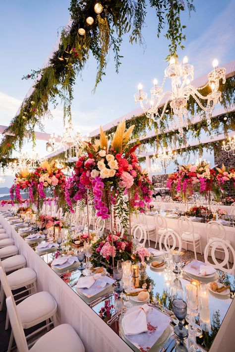 Whimsical Wedding Theme, Luxury Event Decor, Luxury Weddings Reception, Wedding Reception Table Decorations, Romantic Wedding Ceremony, Dream Destination Wedding, Venue Decorations, Santorini Wedding, Wedding Set Up