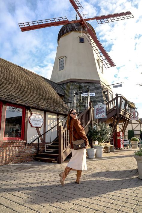 Visiting Solvang California The Most Charming Town · Le Travel Style Solvang California Outfit, Solvang California, Outdoors Aesthetic, Santa Ynez Valley, Danish Architecture, Mermaid Statues, Kid Friendly Restaurants, California Outfits, Photo Recreation