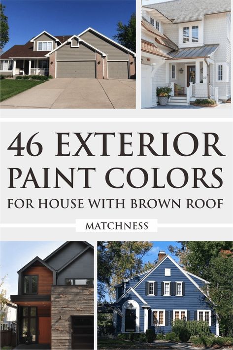 46 Exterior Paint Colors For House With Brown Roof - Matchness.com Brown Roof Exterior Paint Ideas, Brown Roof House Colors, Brown Roof Houses, House With Brown Roof, Brown Roofs, Best Exterior House Paint, Red Brick Exteriors, Exterior Gray Paint, Tan House