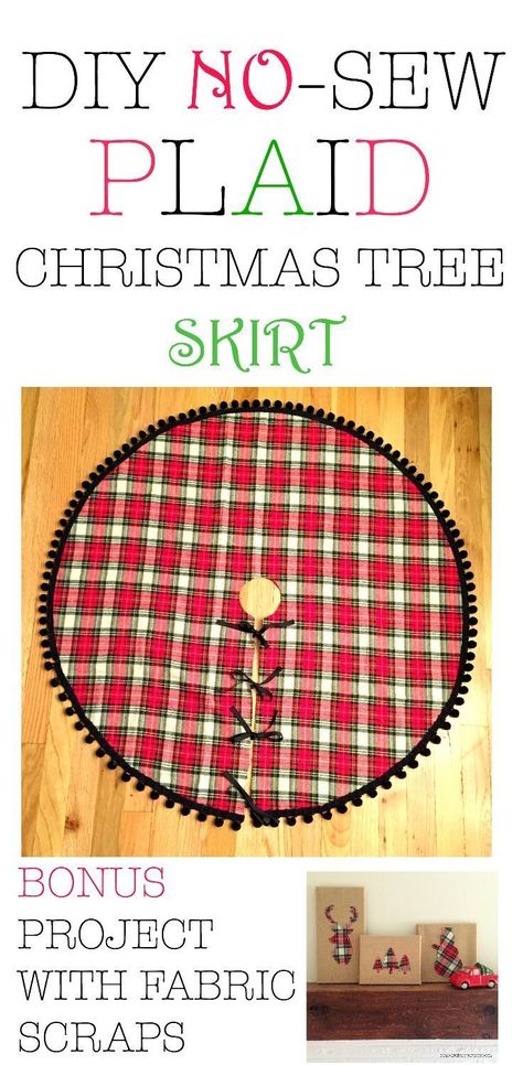 My DIY no-sew plaid Christmas tree skirt. Easy Christmas tree skirt. No-sew. Tree skirt ideas. Christmas tree skirt ideas. Plaid christmas tree skirt. Christmas. Cheap and easy DIY for Christmas. #christmas #xmas #cheap #easy #diy #craft #plaid #pompom #b Christmas Diy Sewing, Diy Christmas Tree Skirt, Plaid Diy, Christmas Fabric Crafts, Plaid Christmas Tree Skirt, Cork Tree, Christmas Tree Skirts, Plaid Christmas Tree, Diy Skirt