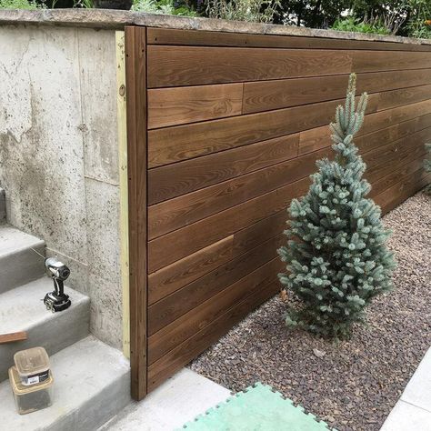 Wood Retaining Wall, Decorative Garden Fencing, Hiding Ugly, Wall Cover, Concrete Retaining Walls, Brick Fence, Landscaping Retaining Walls, Courtyard Design, Backyard Remodel