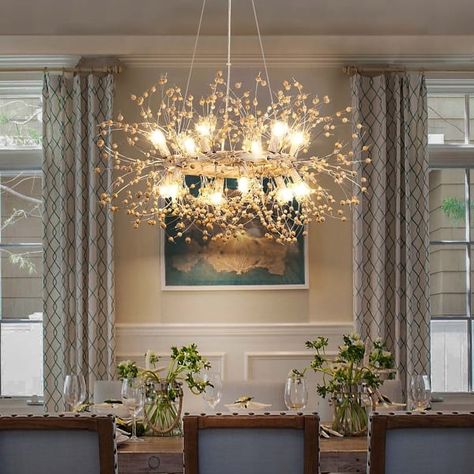 9-Light Modern Firework Sphere Chandelier with Wooden Beads for Dining Room and Living Room - On Sale - Bed Bath & Beyond - 40784398 Firework Chandelier, Dining Light, Sphere Chandelier, Gold Dining, Entry Lighting, Branch Chandelier, Classic Candles, Wagon Wheel Chandelier, Contemporary Chandelier