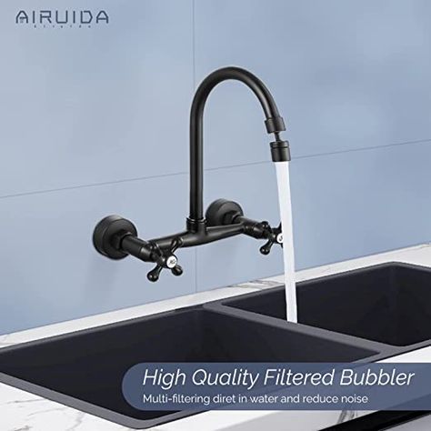 Kitchen Sink Wall, Wall Mount Kitchen Faucet, Old Sink, Wall Faucet, Faucet Kitchen, Black Kitchen Faucets, Laundry Sink, Wall Mount Faucet, Kitchen Mixer Taps