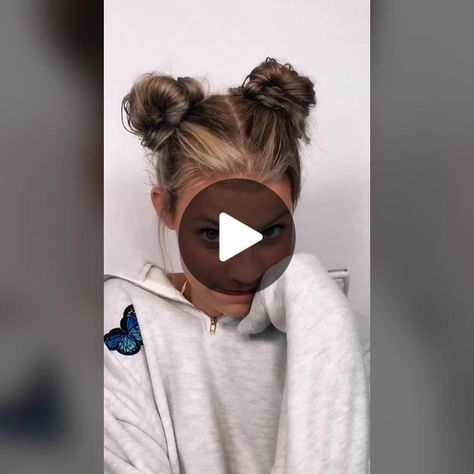 Tiny Space Buns Short Hair, How To Do Two Buns Hairstyle, Space Buns For Thinner Hair, How To Space Buns, Space Buns For Fine Hair, Easy Space Buns For Long Hair, How To Make Space Buns With Long Hair, Spacebuns Tutorial, How To Do Space Buns Short Hair