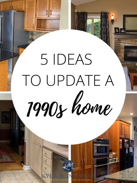 Updated Interior Design, Kitchen With Beige Granite Countertops, Exposed Hinges Cabinets, Kitchen With Beige Tiles, Hardware For Bathroom Cabinets, Kitchen With Beige Countertops, Black And Beige Kitchen Cabinets, Updating A 2000 Home, 90s Granite Kitchen Update