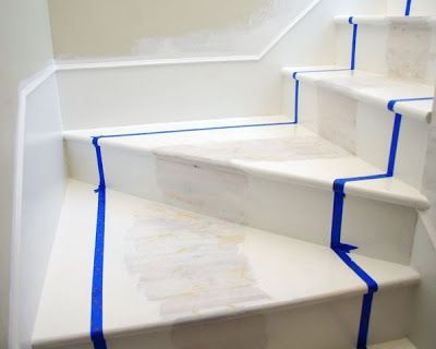 Remodelaholic | Beautiful Painted Stair Runner Stairs Painting, Stairs Painted, Staircase Molding, Creepy Basement, Stairs Diy, Basement Staircase, Baseboards And Trim, Architecture Stairs, Diy Space Saving