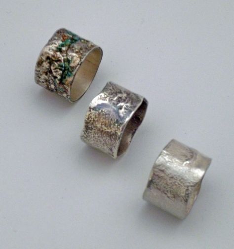 Sterling silver reticulated rings with and without patina Reticulated Ring, Jewellery Design Ideas, Jewelry Contemporary, Low Tech, Jewellery Silver, Cuff Rings, Rings Silver, Bangle Designs, Jewellery Inspiration